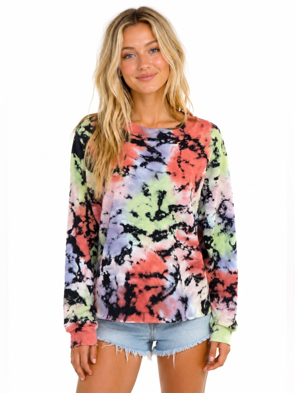 Letluv Tie Dye Sweatshirt Beachy Pastel Pullover Raw Hem Cotton Lounge Top